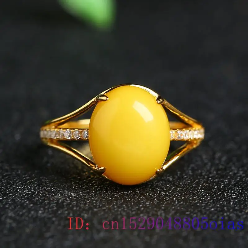 Women Fashion Rings - Gelber Bernstein-Ring, modischer Glücksbringer, Edelstein, Zirkon,