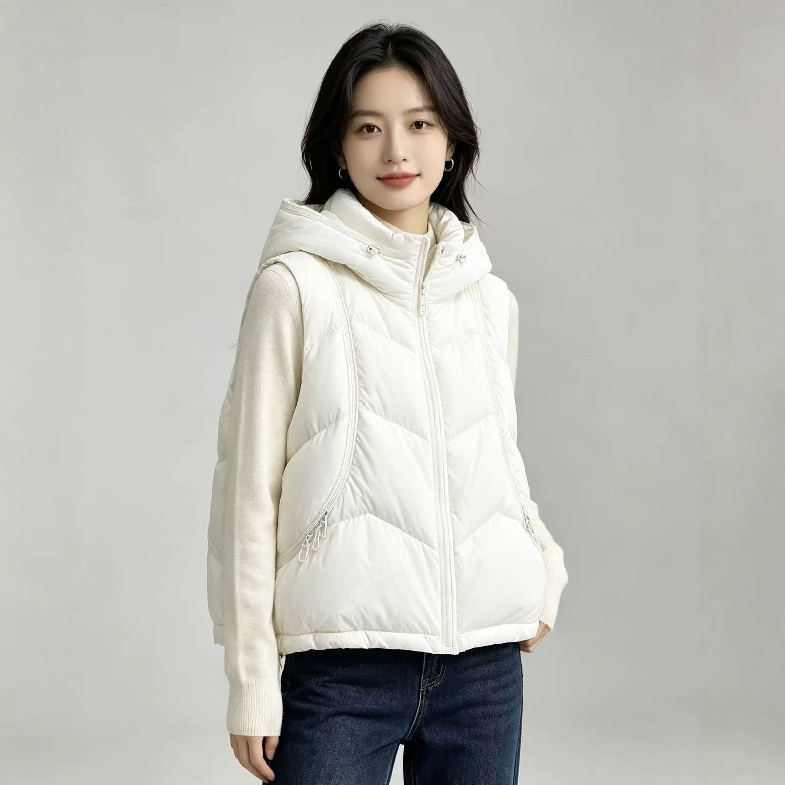 Puffer Vest Fashion Women - Herbst-Winter Damen Daunen-Baumwollweste Einfarbig mit Reißverschluss