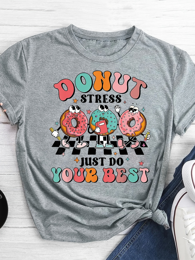 Women'S Fashion Trends Summer 2025 - T-Shirt mit Cartoon-Donut-Print, kurzärmeliges, lässiges Oberteil
