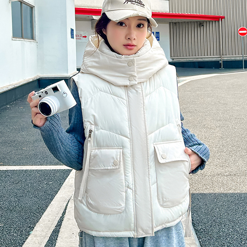 Puffer Vest Fashion Women - 2025, große Tasche, lose Kapuzenweste, Damen-Wintermode,