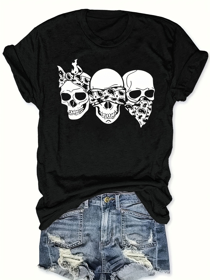 Women'S Fashion Trends Summer 2025 - Happy Cartoon Skull T-Shirt, lockere Passform,
